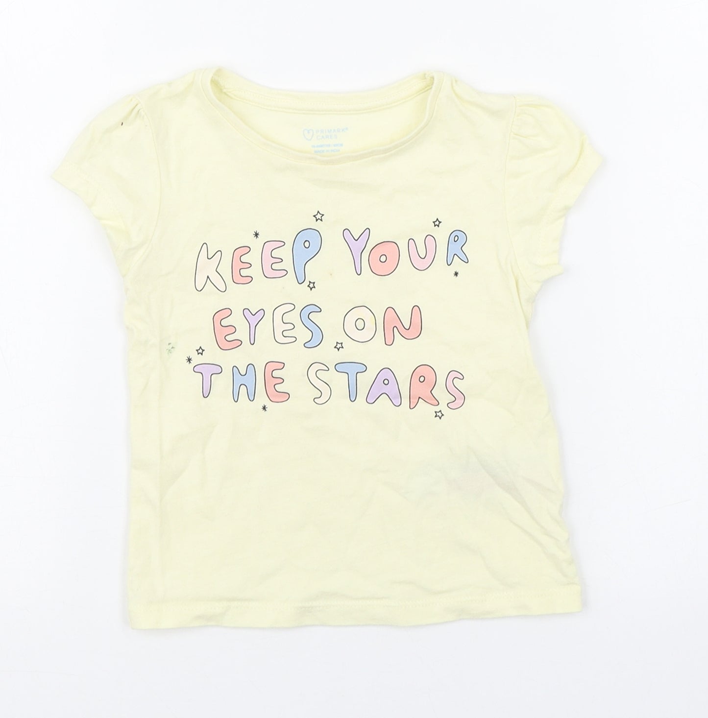 Primark Girls Yellow  100% Cotton Basic T-Shirt Size 18-24 Months Round Neck Pullover