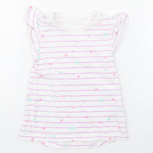 Dunnes Stores Girls Purple Striped 100% Cotton Basic T-Shirt Size 12-18 Months Round Neck Pullover