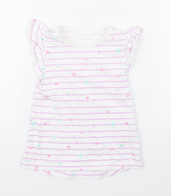 Dunnes Stores Girls Purple Striped 100% Cotton Basic T-Shirt Size 12-18 Months Round Neck Pullover