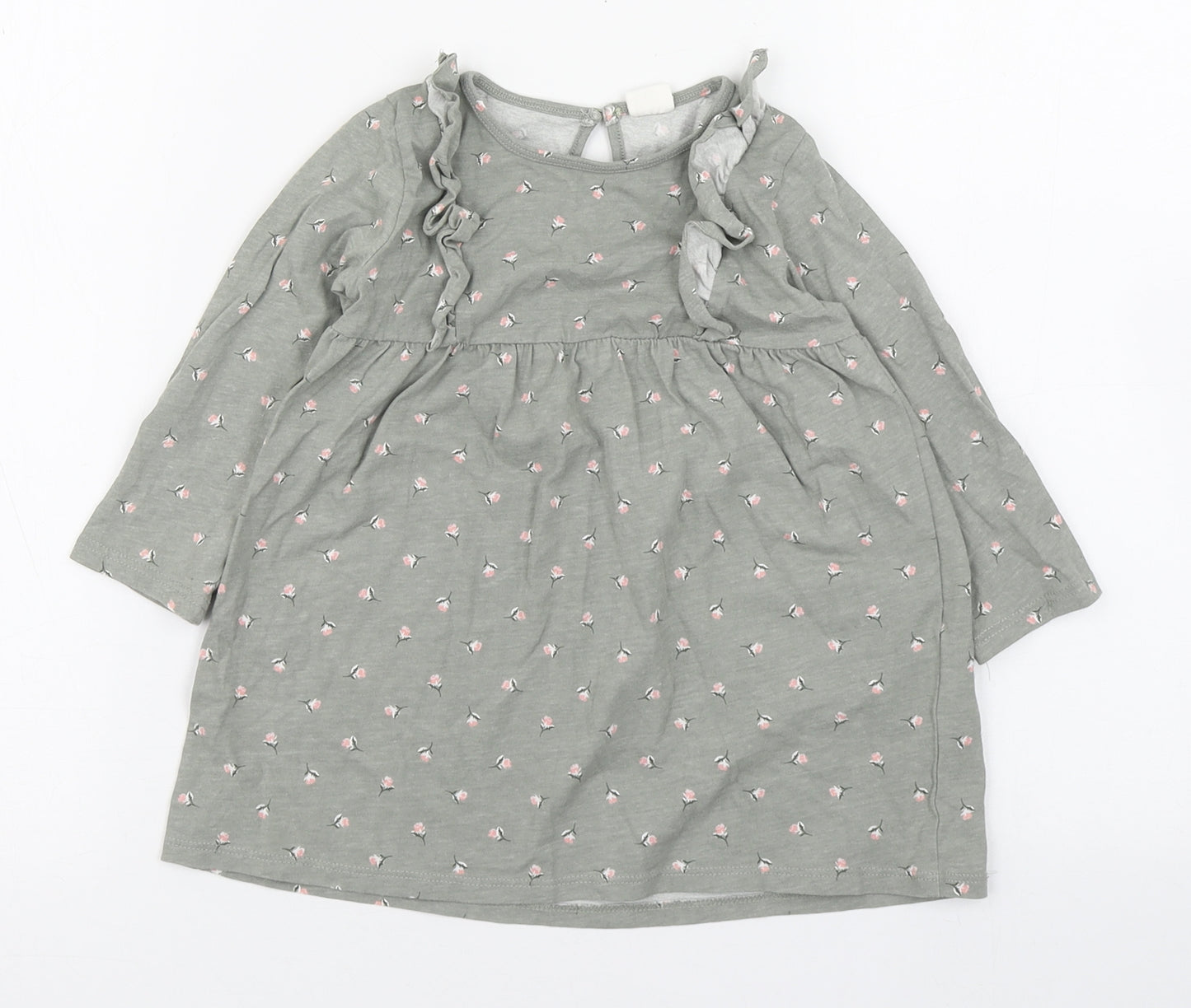 H&M Girls Grey Geometric 100% Cotton T-Shirt Dress  Size 12-18 Months  Round Neck Button