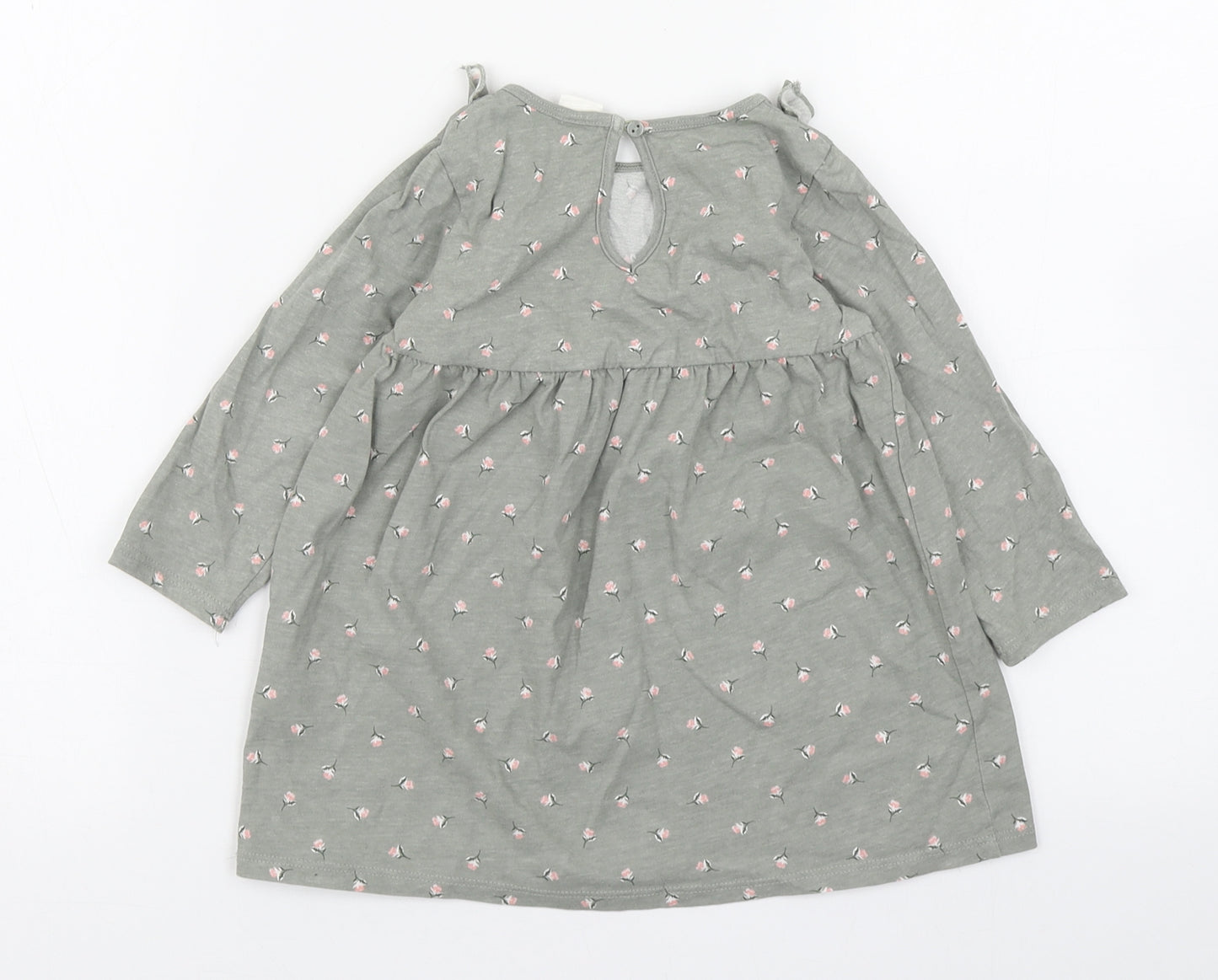 H&M Girls Grey Geometric 100% Cotton T-Shirt Dress  Size 12-18 Months  Round Neck Button