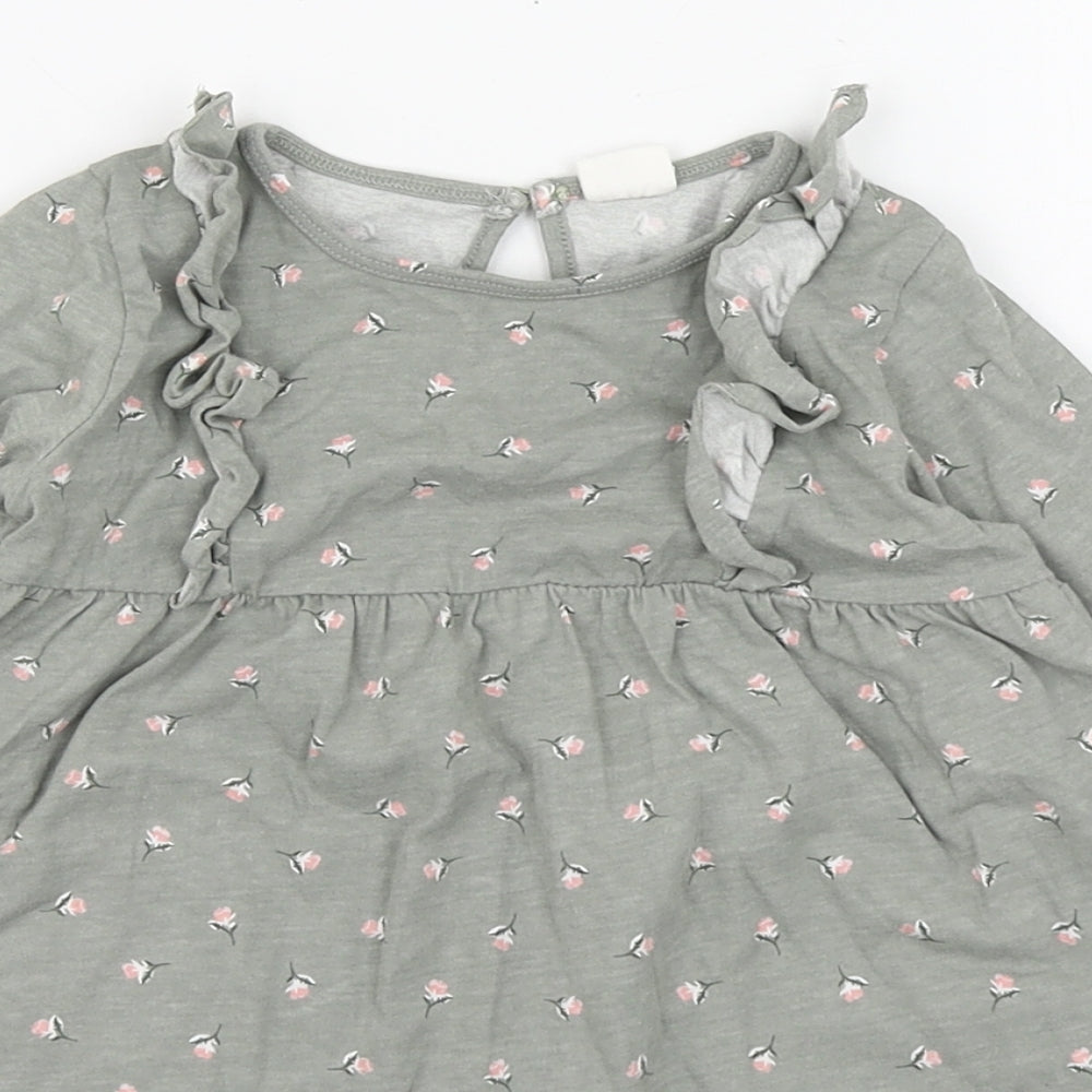 H&M Girls Grey Geometric 100% Cotton T-Shirt Dress  Size 12-18 Months  Round Neck Button