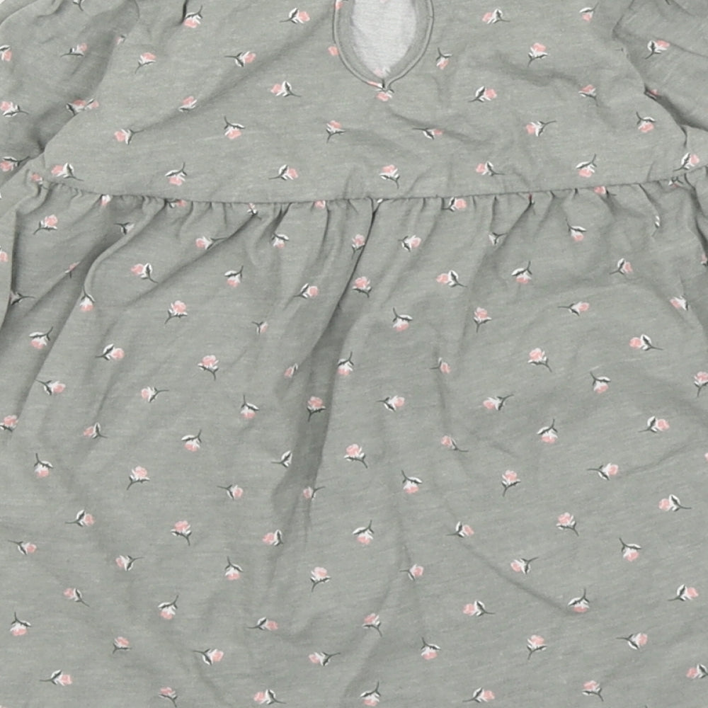 H&M Girls Grey Geometric 100% Cotton T-Shirt Dress  Size 12-18 Months  Round Neck Button