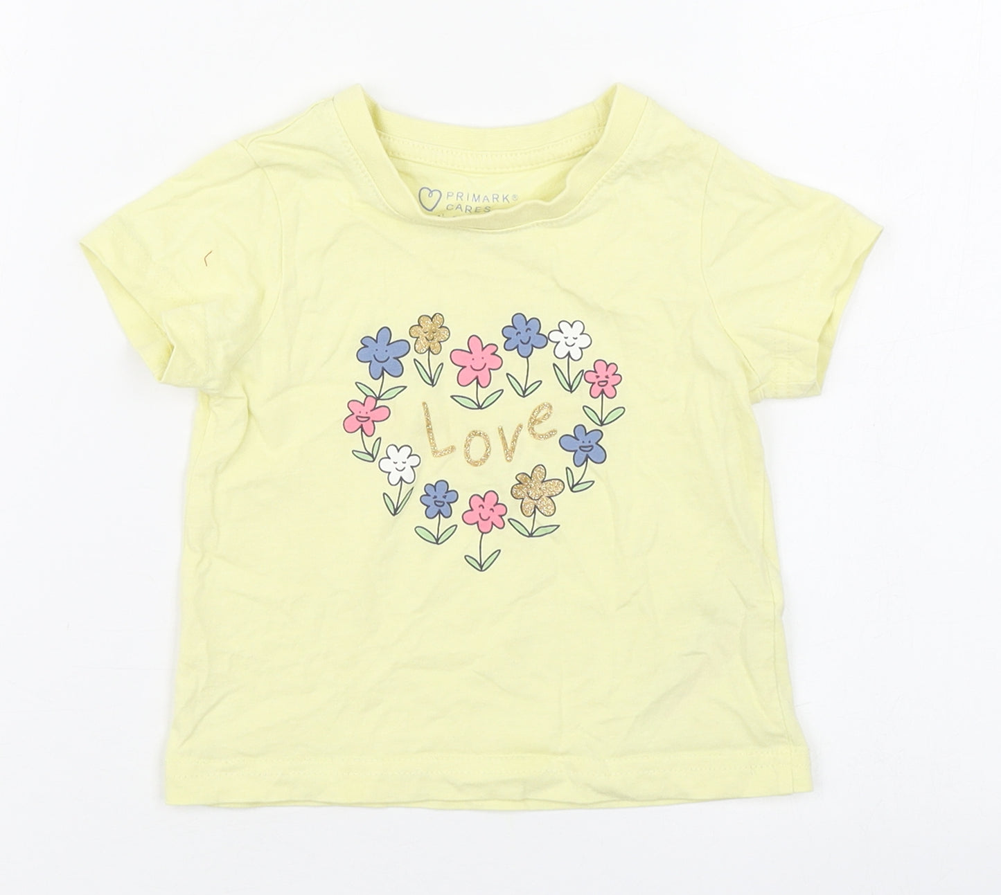 Primark Girls Yellow  100% Cotton Basic T-Shirt Size 18-24 Months Round Neck Pullover