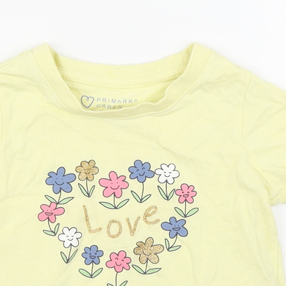 Primark Girls Yellow  100% Cotton Basic T-Shirt Size 18-24 Months Round Neck Pullover