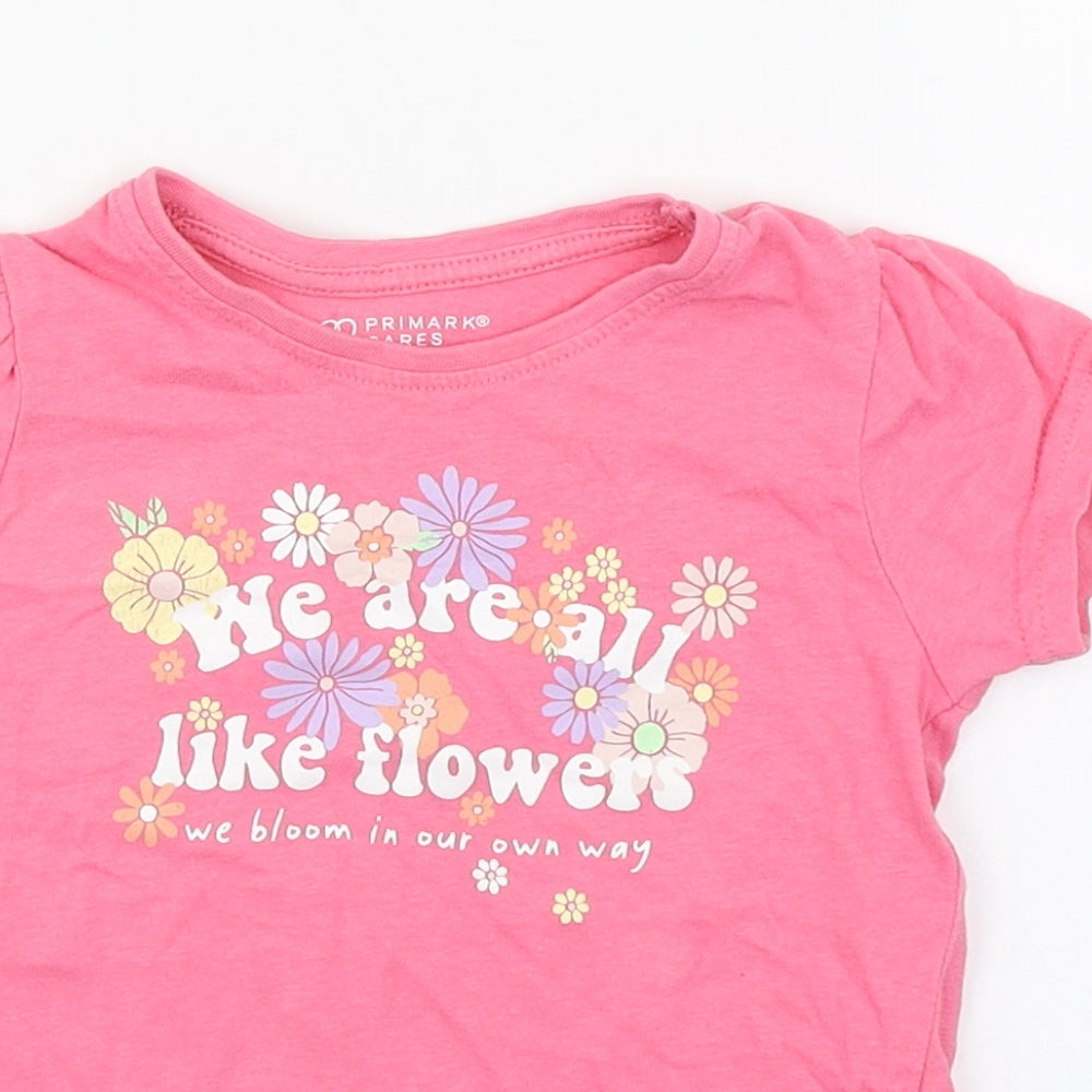 Primark Girls Pink  100% Cotton Basic T-Shirt Size 18-24 Months Round Neck Pullover