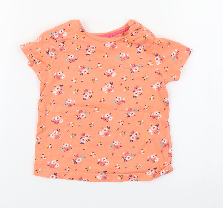 F&F Girls Orange Geometric 100% Cotton Basic T-Shirt Size 9-12 Months Round Neck Pullover