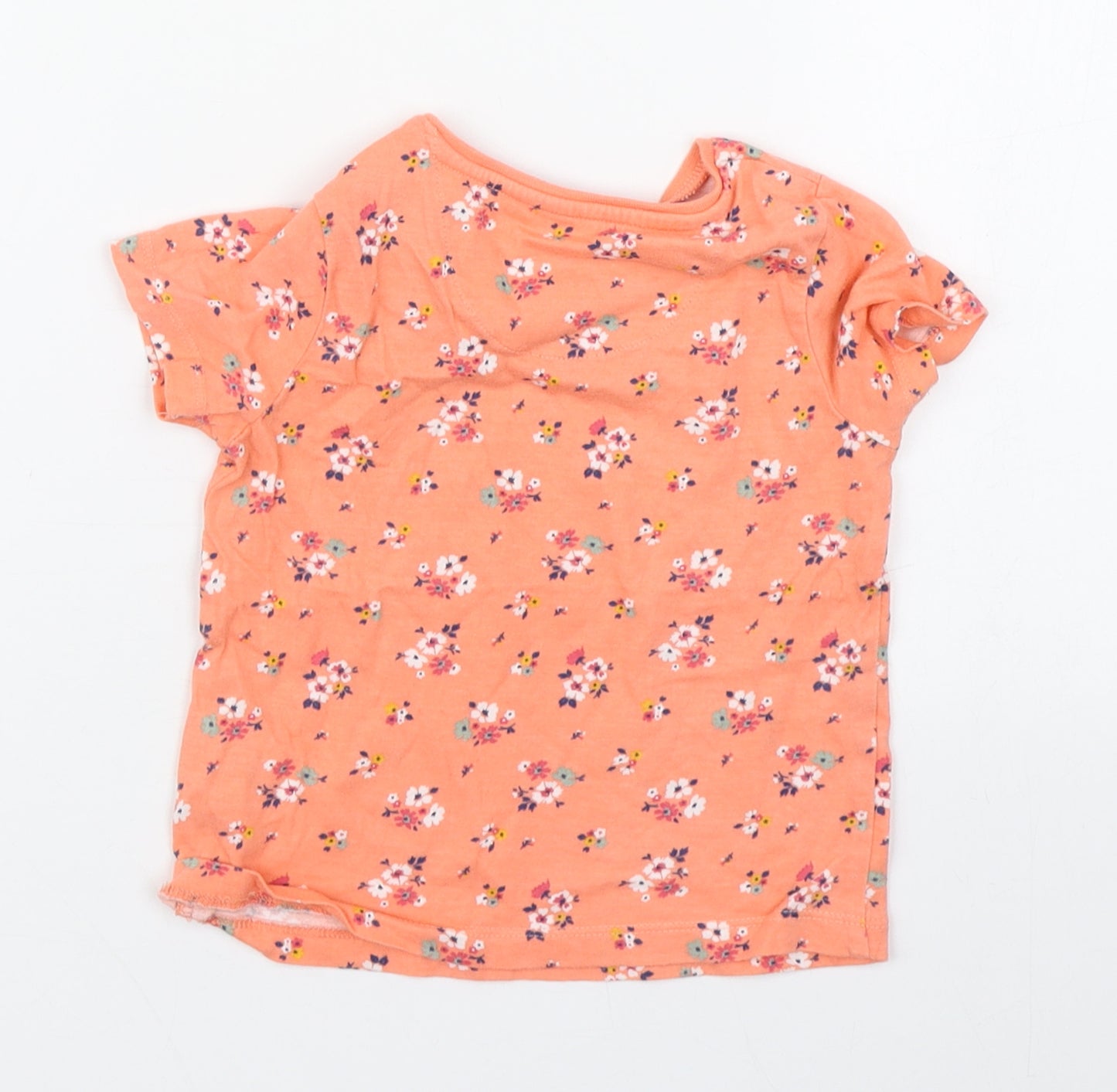 F&F Girls Orange Geometric 100% Cotton Basic T-Shirt Size 9-12 Months Round Neck Pullover