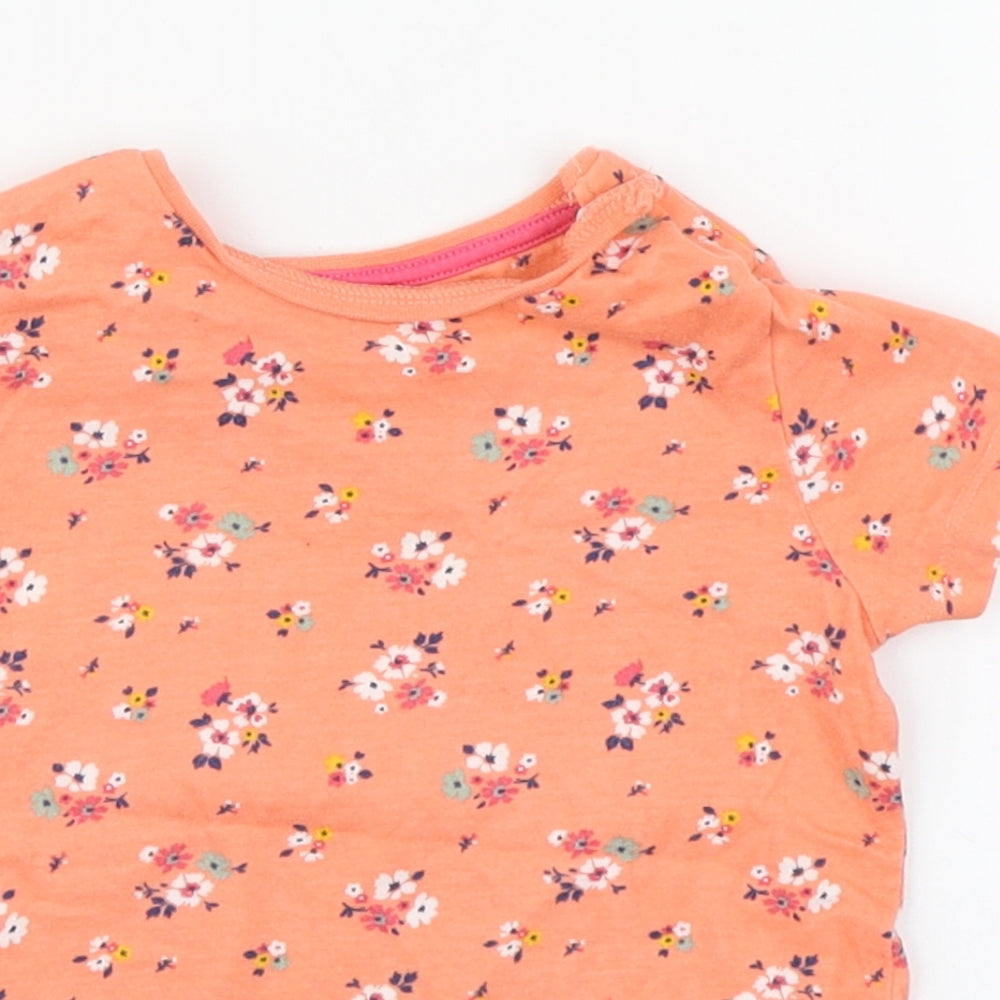 F&F Girls Orange Geometric 100% Cotton Basic T-Shirt Size 9-12 Months Round Neck Pullover
