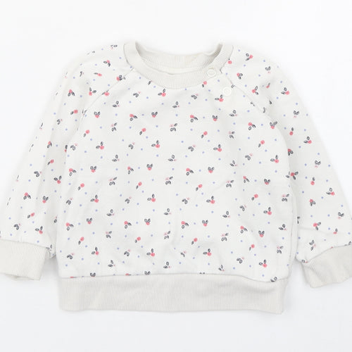 Primark Girls White Geometric Cotton Pullover Jumper Size 6-9 Months  Button