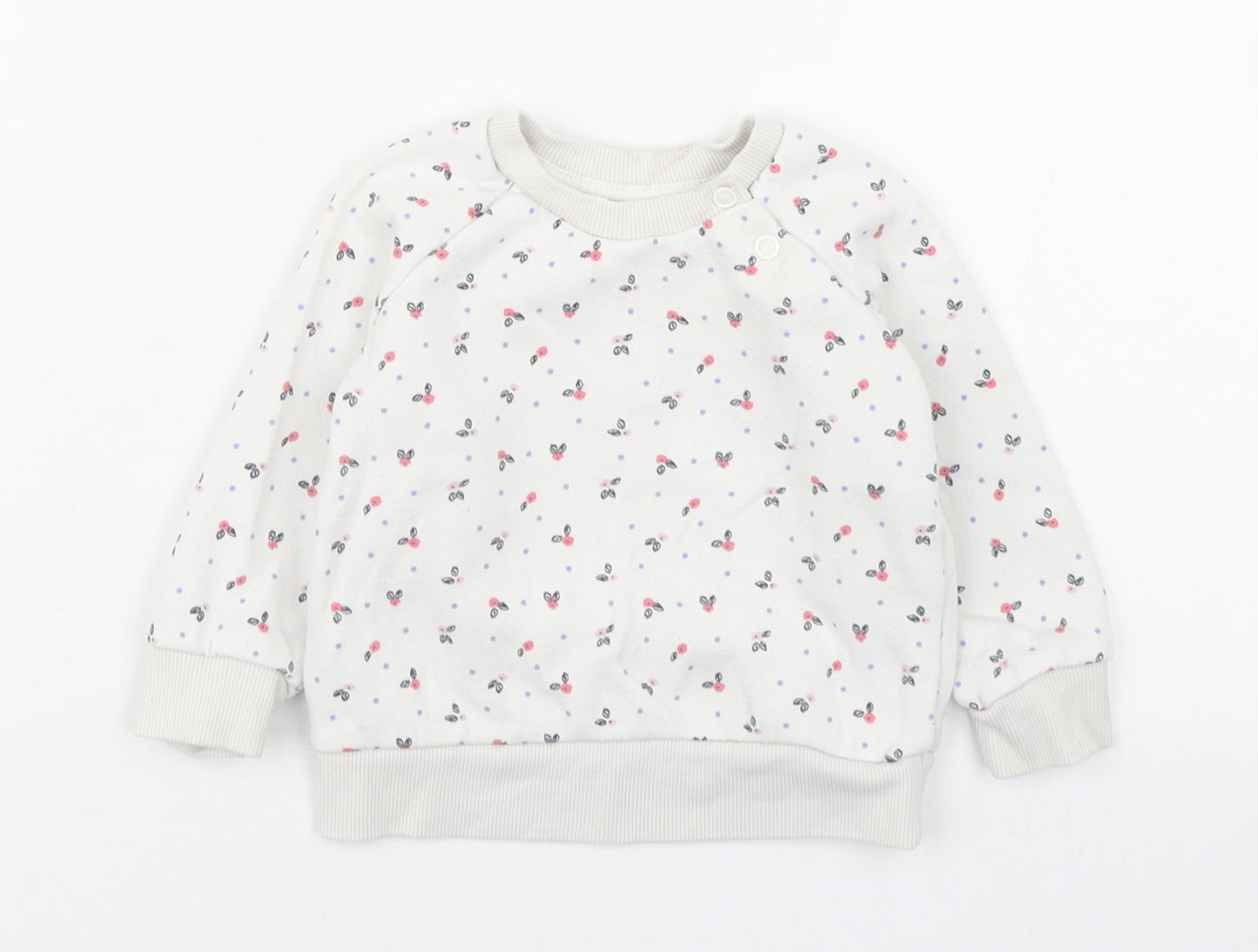 Primark Girls White Geometric Cotton Pullover Jumper Size 6-9 Months  Button