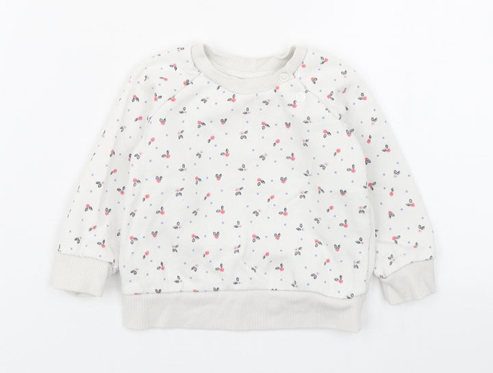 Primark Girls White Geometric Cotton Pullover Jumper Size 6-9 Months  Button