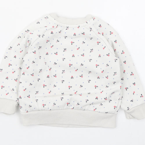 Primark Girls White Geometric Cotton Pullover Jumper Size 6-9 Months  Button