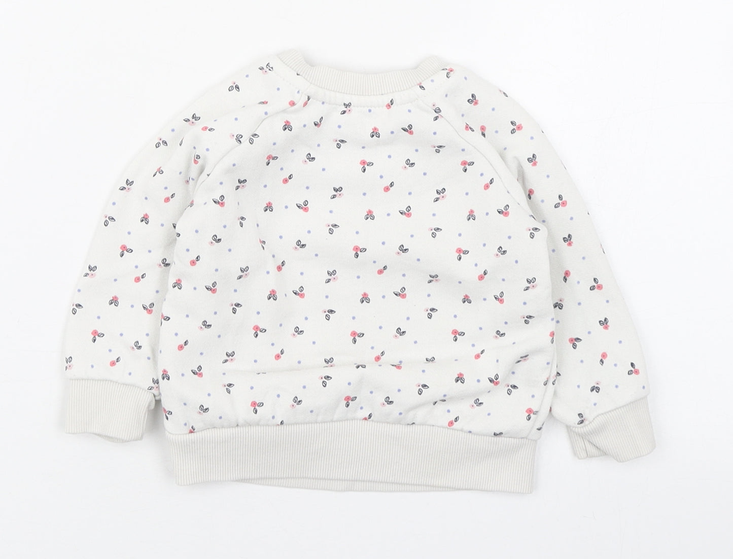 Primark Girls White Geometric Cotton Pullover Jumper Size 6-9 Months  Button