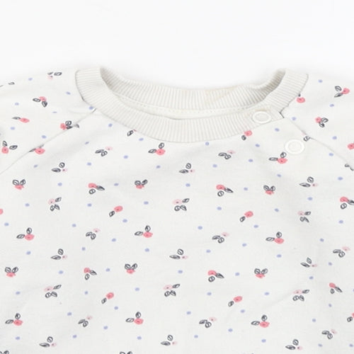 Primark Girls White Geometric Cotton Pullover Jumper Size 6-9 Months  Button