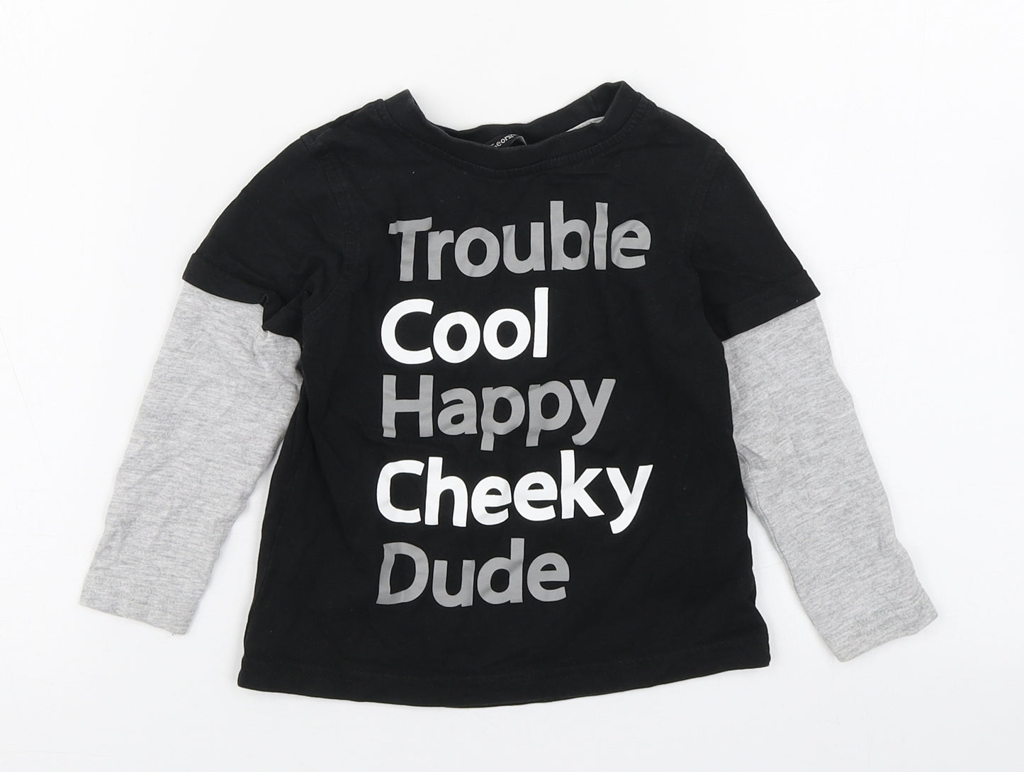George Boys Black  Cotton Basic T-Shirt Size 18-24 Months Round Neck Pullover
