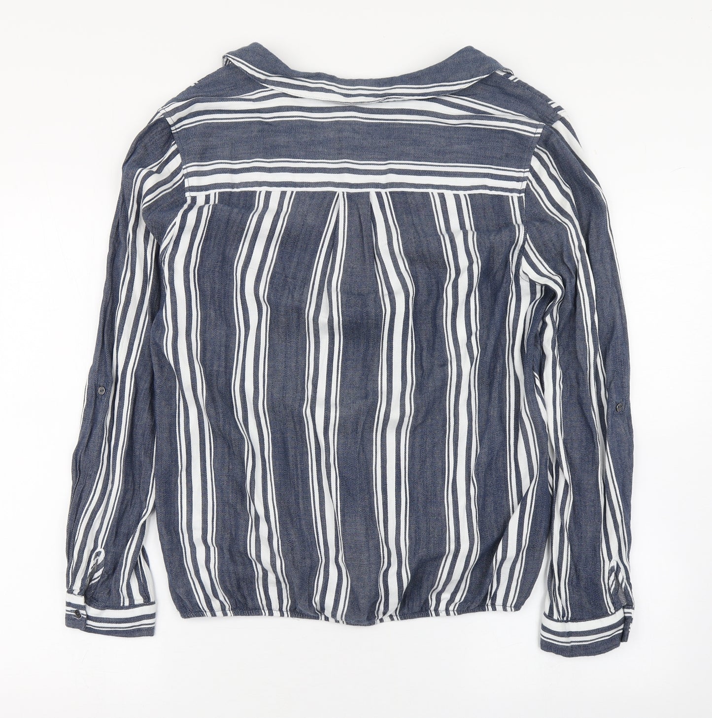 River Island Womens Blue Striped Cotton Basic Blouse Size 14 Collared