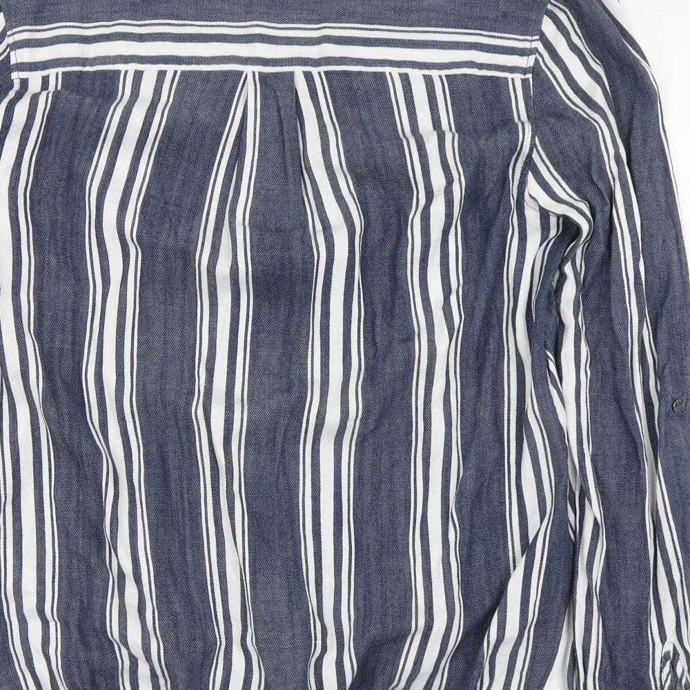 River Island Womens Blue Striped Cotton Basic Blouse Size 14 Collared