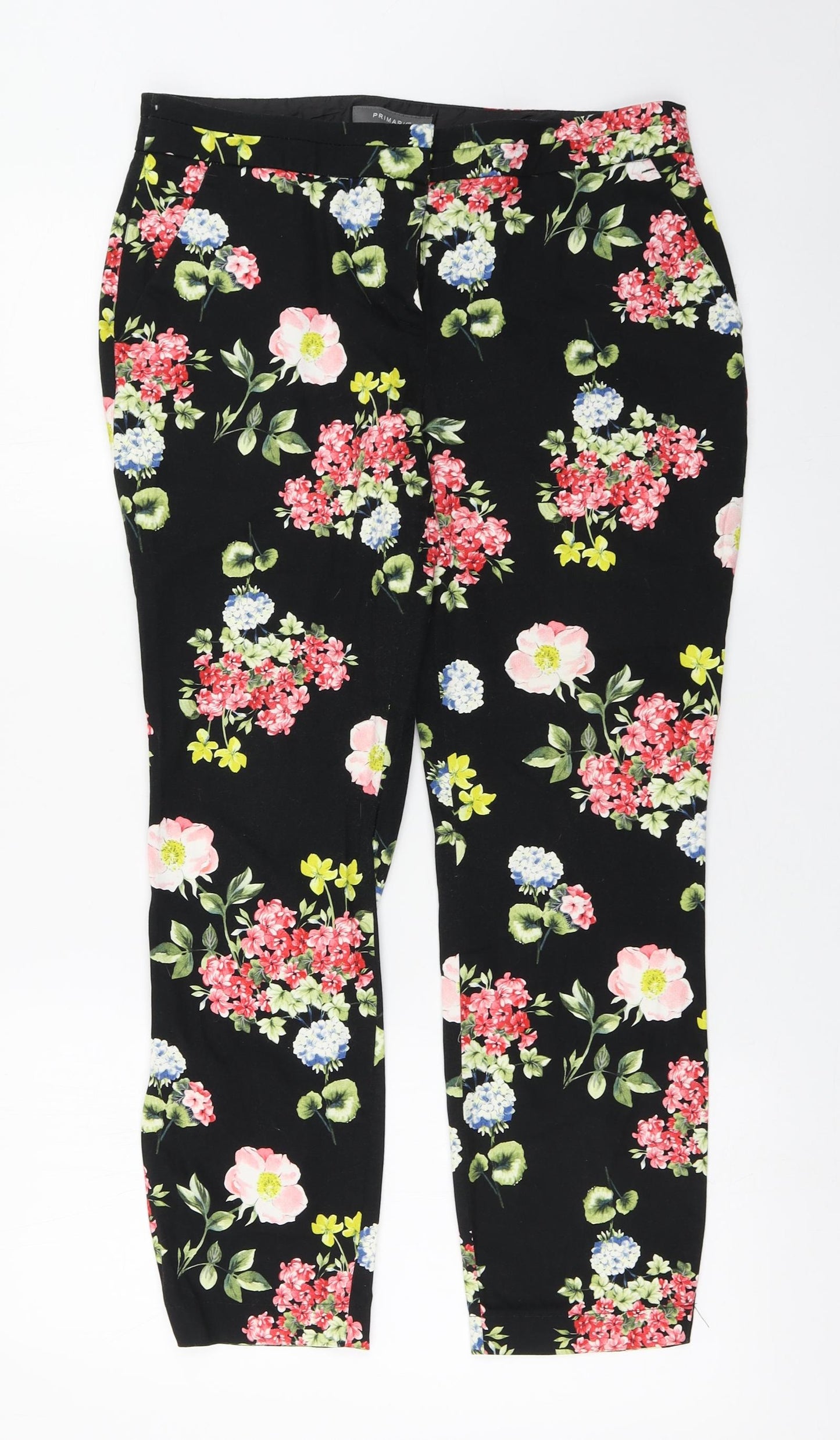 Primark Womens Multicoloured Floral Cotton Trousers  Size 10 L25 in Regular Zip