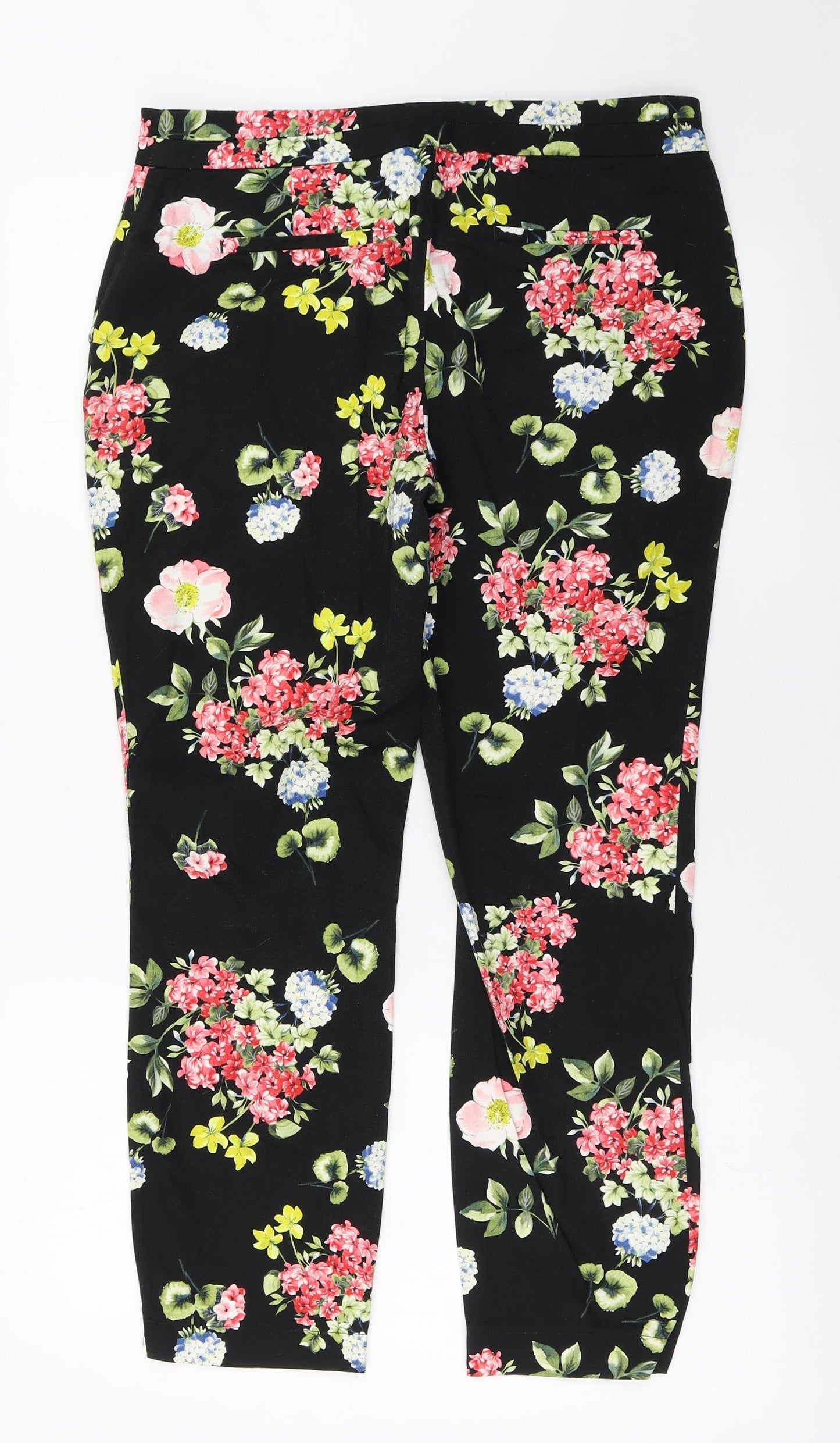 Primark Womens Multicoloured Floral Cotton Trousers  Size 10 L25 in Regular Zip