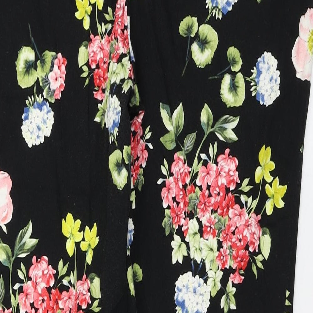 Primark Womens Multicoloured Floral Cotton Trousers  Size 10 L25 in Regular Zip
