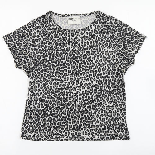 Sara Woman Womens Grey Animal Print Polyester Basic T-Shirt Size 10 Round Neck