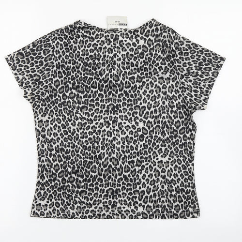 Sara Woman Womens Grey Animal Print Polyester Basic T-Shirt Size 10 Round Neck