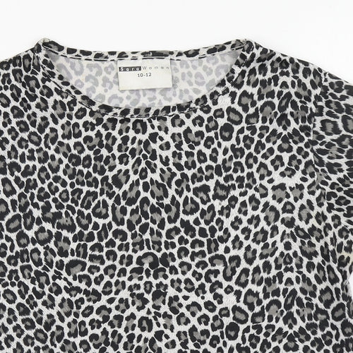 Sara Woman Womens Grey Animal Print Polyester Basic T-Shirt Size 10 Round Neck