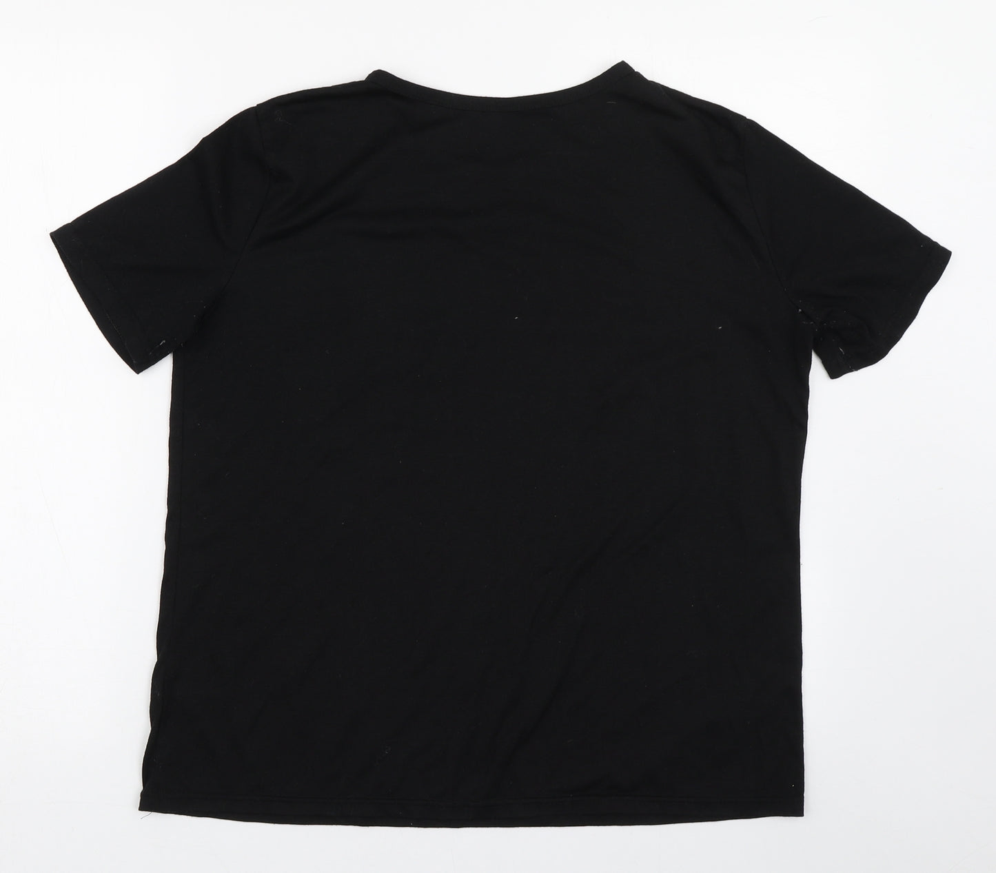 Preworn Womens Black  Cotton Basic T-Shirt Size L Round Neck