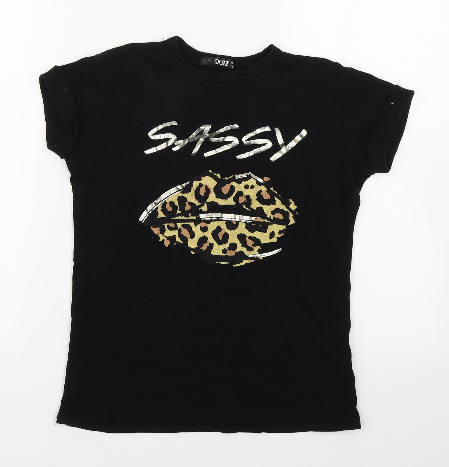 Quiz Womens Black  Cotton Basic T-Shirt Size 8 Round Neck