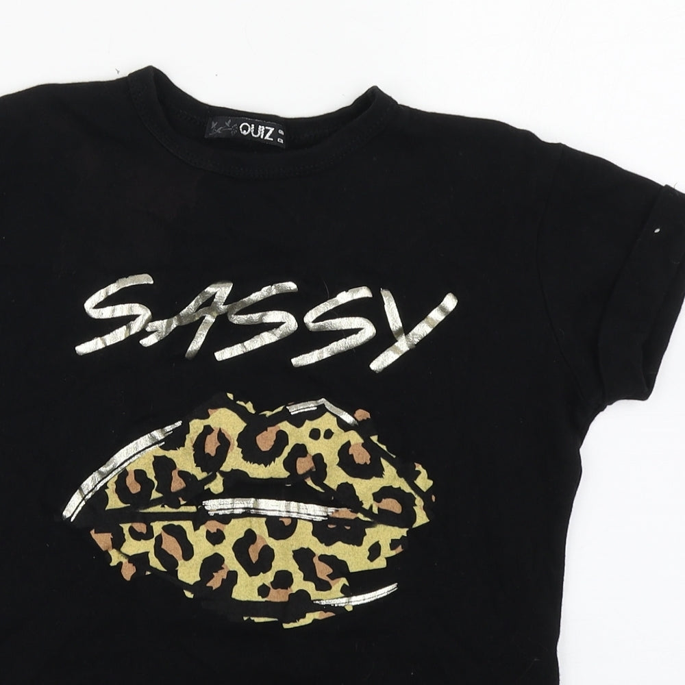 Quiz Womens Black  Cotton Basic T-Shirt Size 8 Round Neck