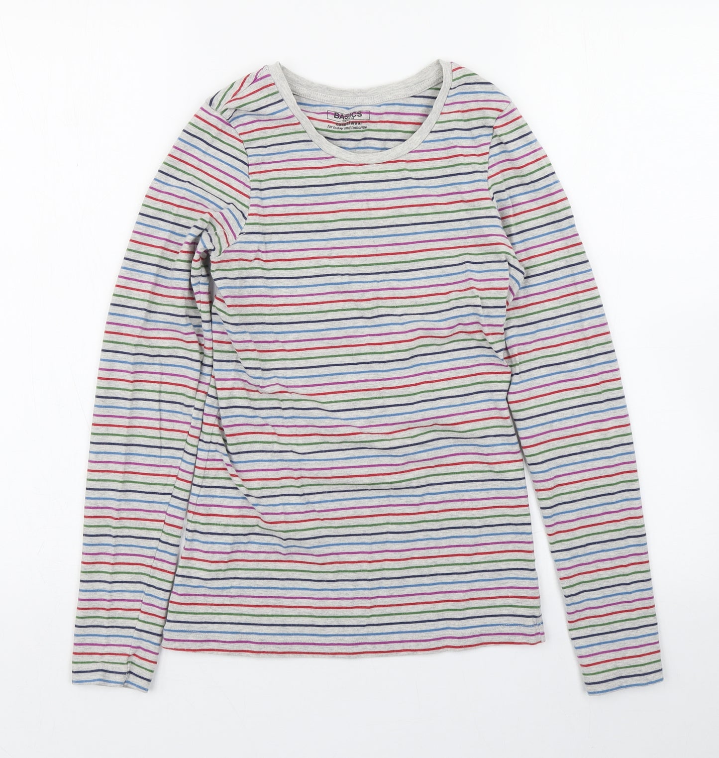 Basics Womens Multicoloured Striped Cotton Basic T-Shirt Size 10 Round Neck