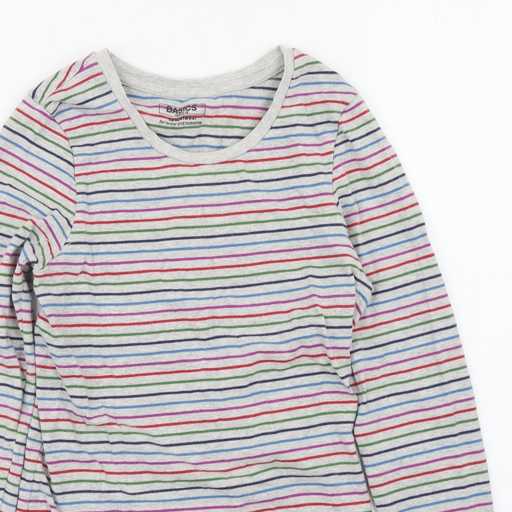 Basics Womens Multicoloured Striped Cotton Basic T-Shirt Size 10 Round Neck