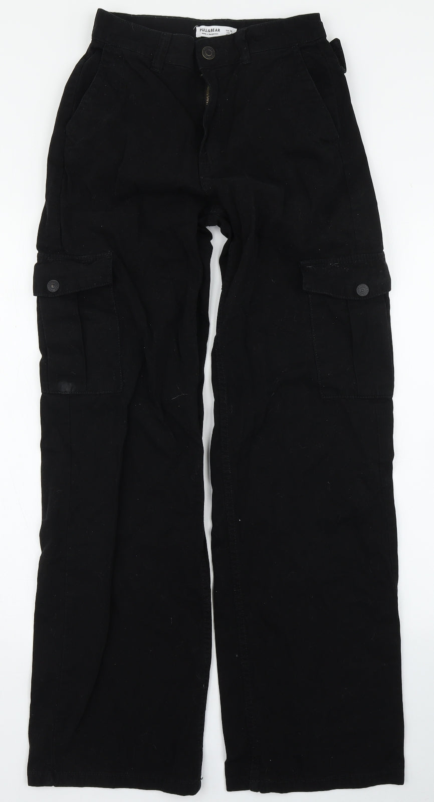 Pull&Bear Womens Black  Cotton Cargo Trousers Size 6 L32 in Regular Zip