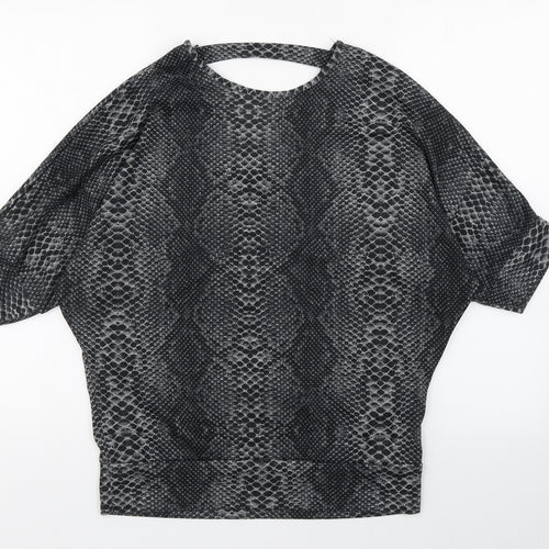 Quiz Womens Grey Animal Print Polyester Basic T-Shirt Size 12 Round Neck