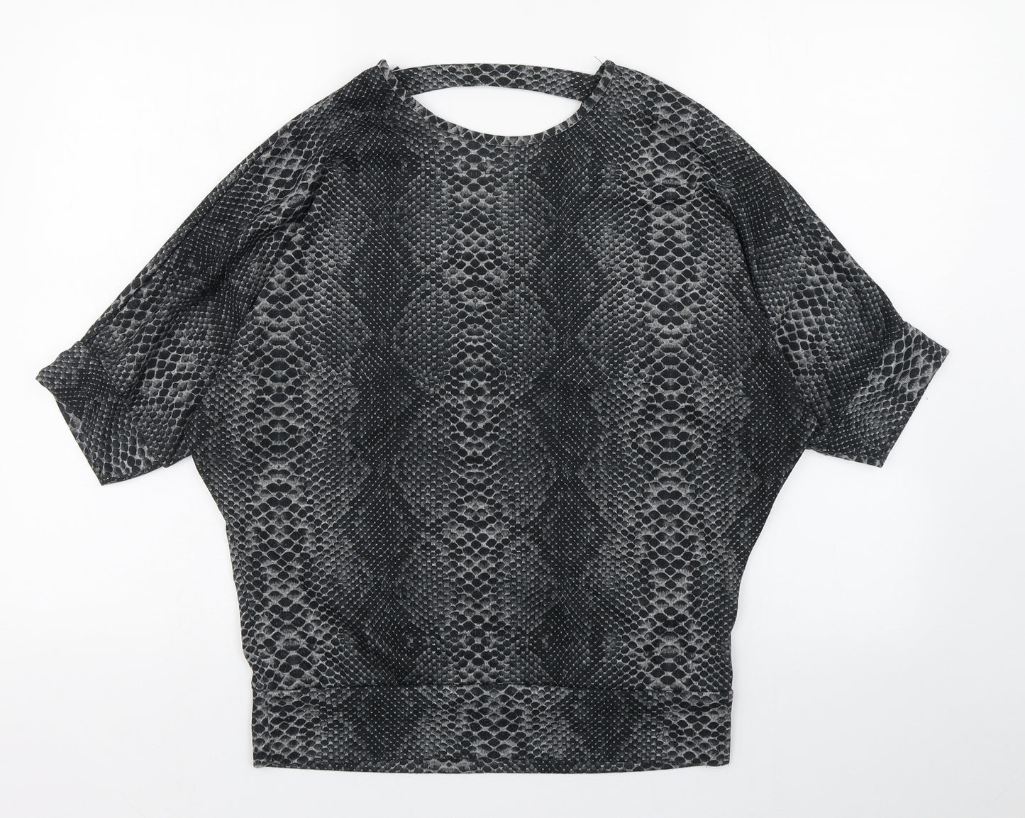 Quiz Womens Grey Animal Print Polyester Basic T-Shirt Size 12 Round Neck