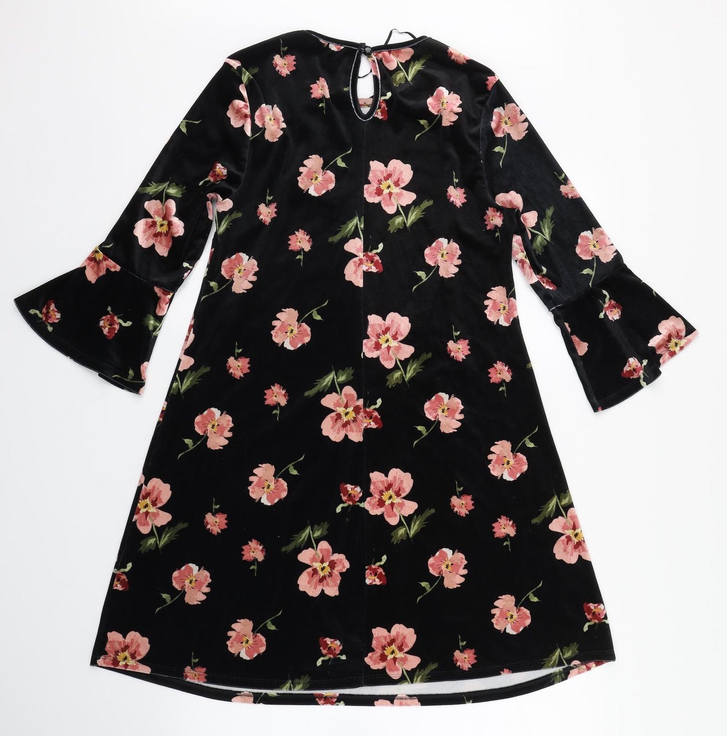 Primark Womens Black Floral Polyester A-Line  Size 10  Round Neck Button