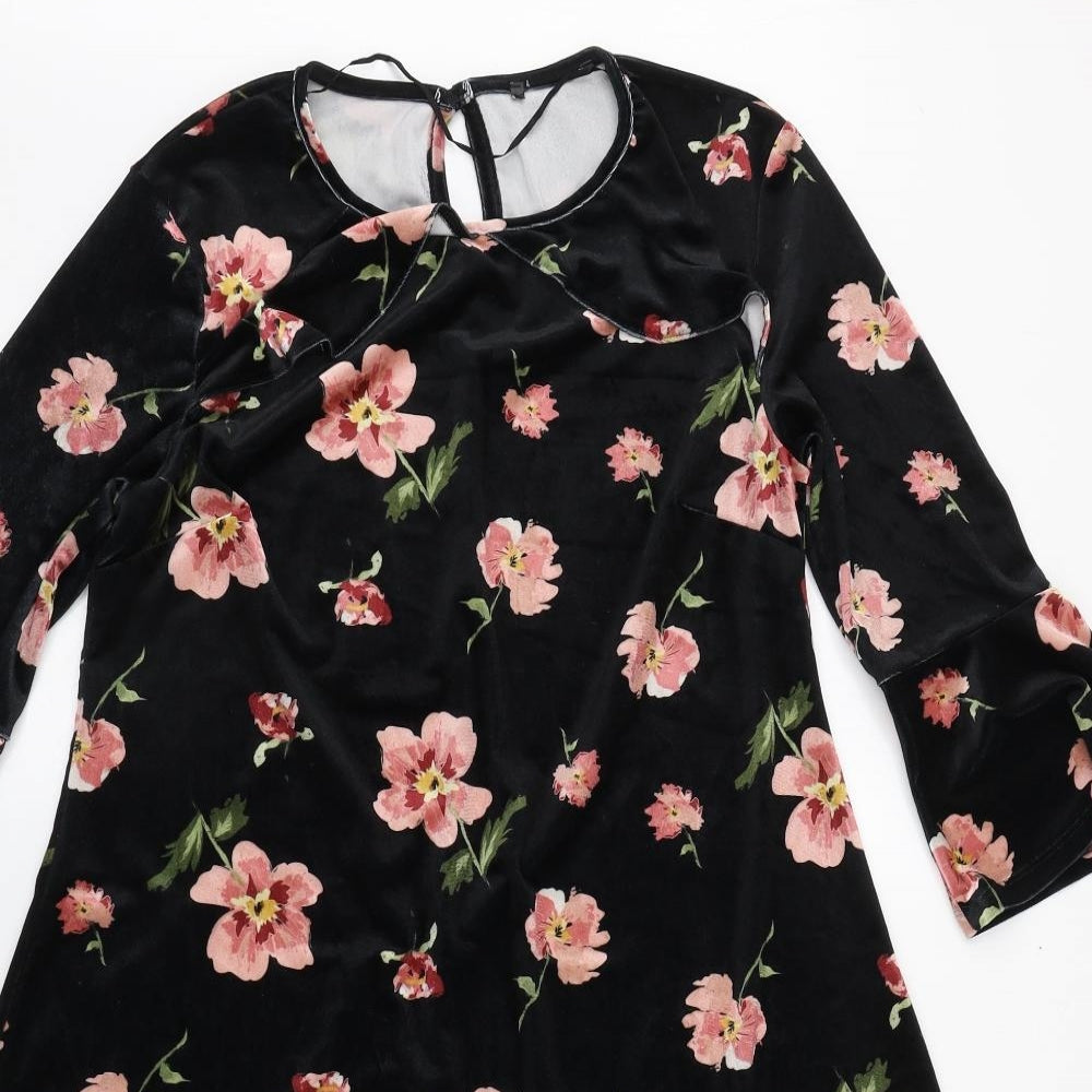 Primark Womens Black Floral Polyester A-Line  Size 10  Round Neck Button