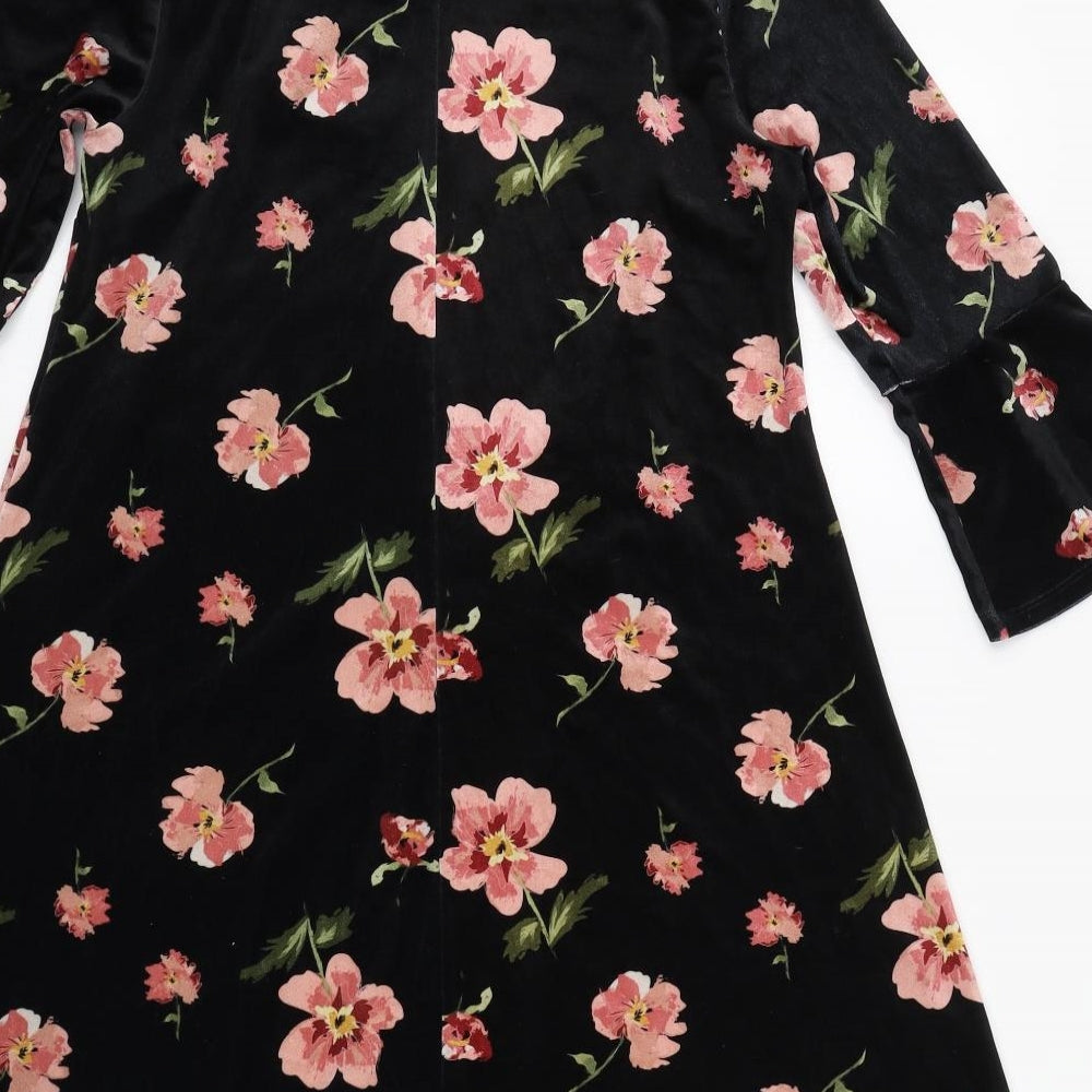 Primark Womens Black Floral Polyester A-Line  Size 10  Round Neck Button