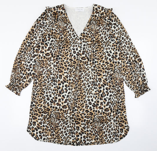 L'Atelier du Vin Womens Brown Animal Print Polyester A-Line  Size S  V-Neck Pullover