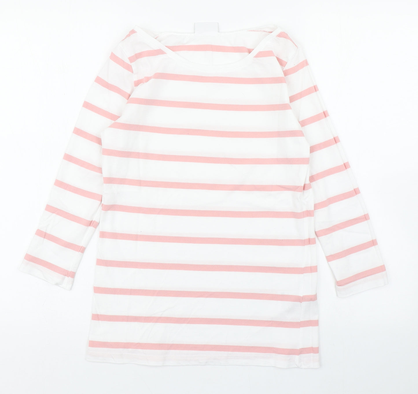 VILA Womens White Striped 100% Cotton Basic T-Shirt Size M Boat Neck