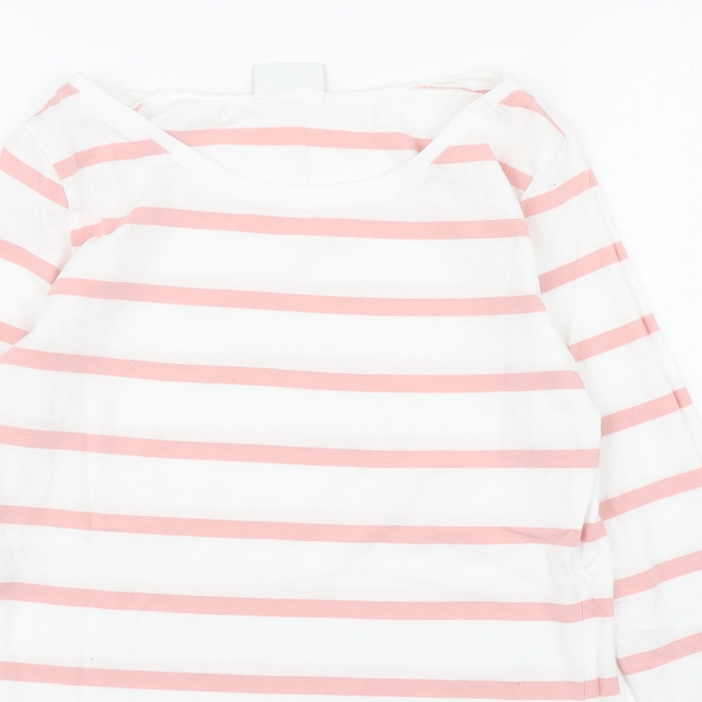 VILA Womens White Striped 100% Cotton Basic T-Shirt Size M Boat Neck