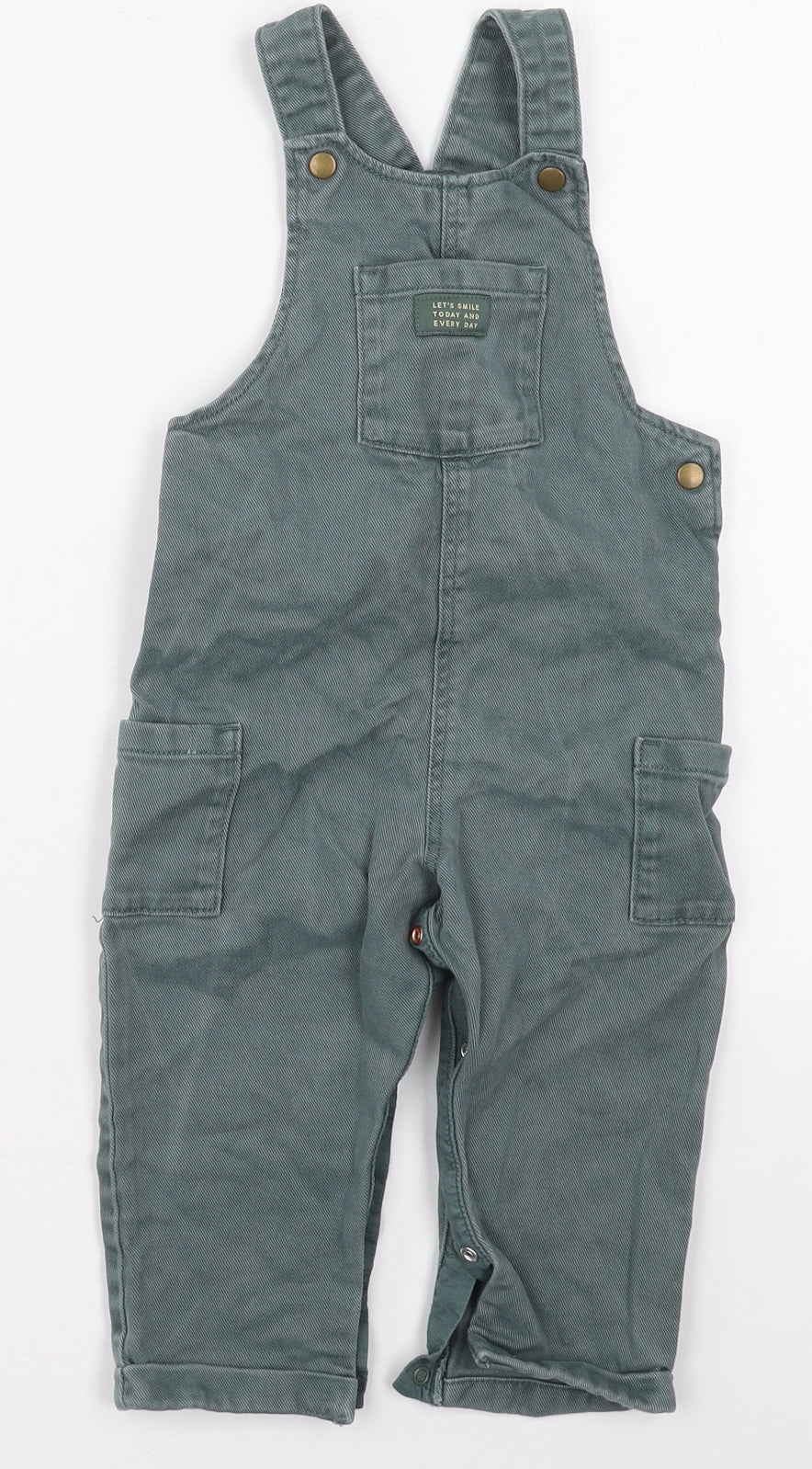 Marks and Spencer Boys Green  Cotton Dungaree One-Piece Size 18-24 Months  Button