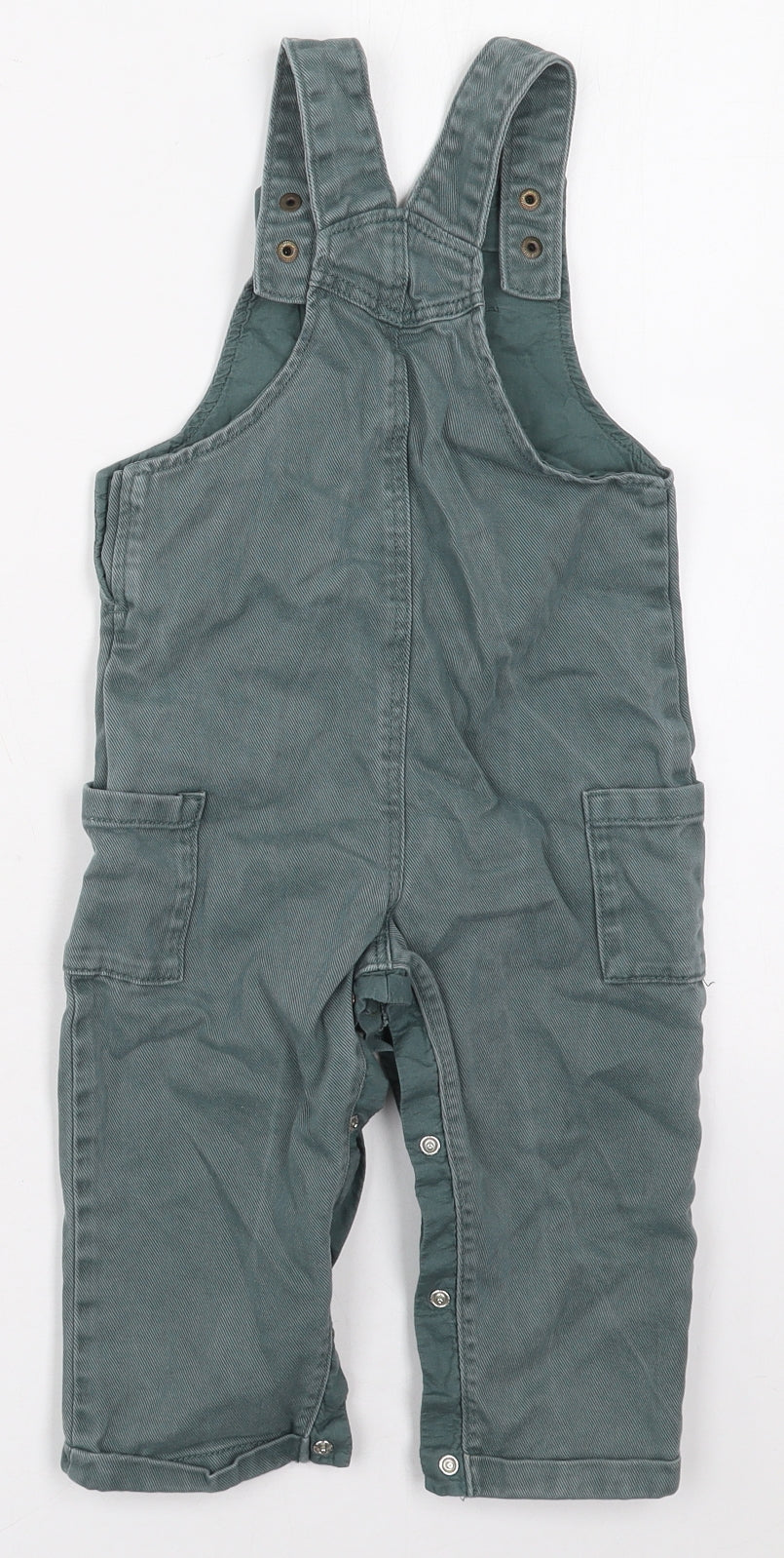 Marks and Spencer Boys Green  Cotton Dungaree One-Piece Size 18-24 Months  Button