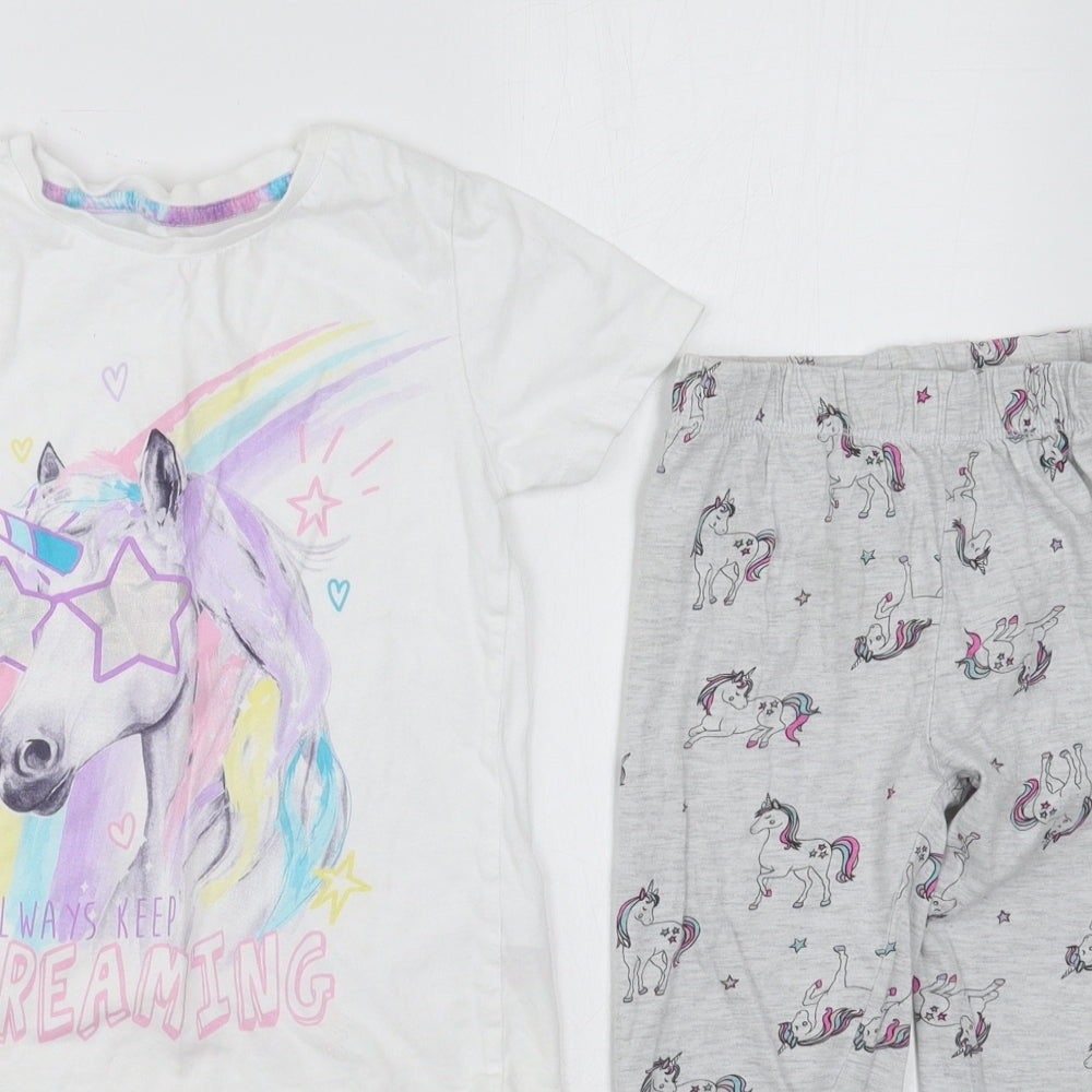 Dunnes Girls Grey Solid Cotton Top Pyjama Set Size 5-6 Years   - Unicorns