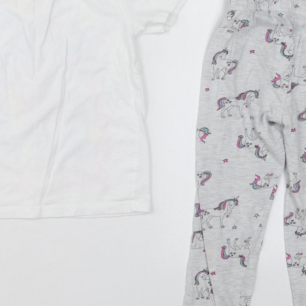 Dunnes Girls Grey Solid Cotton Top Pyjama Set Size 5-6 Years   - Unicorns