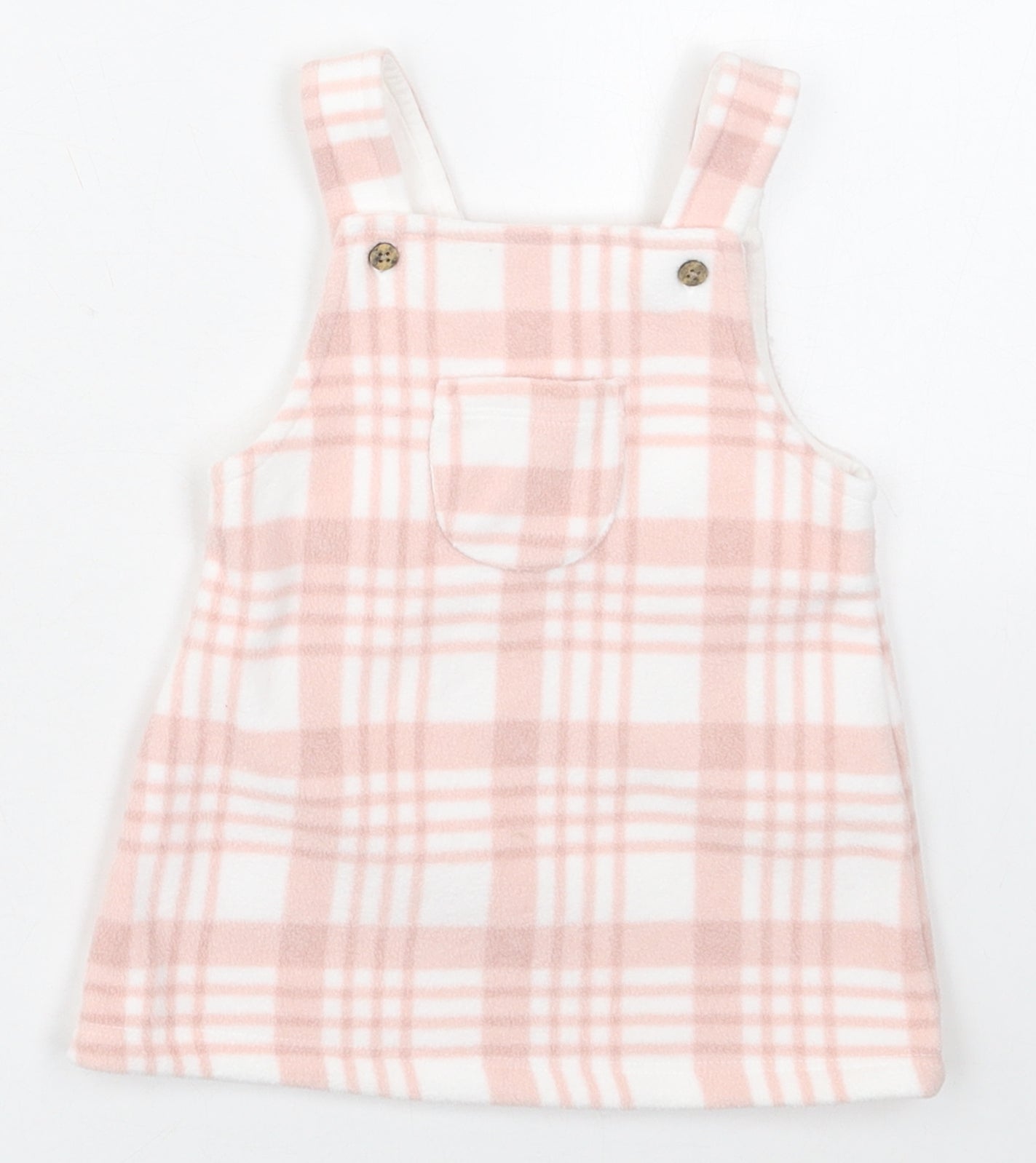 George Girls Pink Check Polyester Pinafore/Dungaree Dress  Size 3-6 Months  Square Neck Button