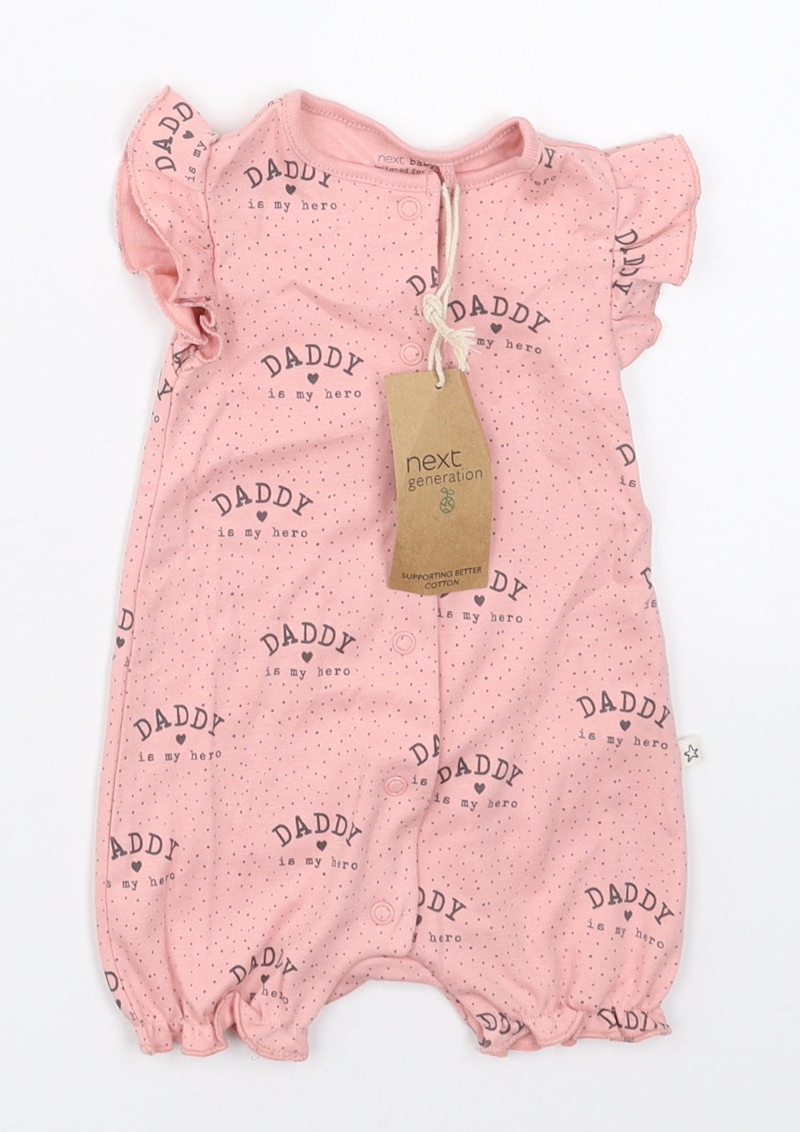 NEXT Girls Pink Polka Dot Cotton Romper One-Piece Size 0-3 Months  Button - Daddy Is My Hero
