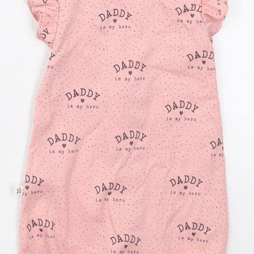 NEXT Girls Pink Polka Dot Cotton Romper One-Piece Size 0-3 Months  Button - Daddy Is My Hero