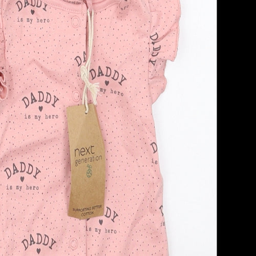 NEXT Girls Pink Polka Dot Cotton Romper One-Piece Size 0-3 Months  Button - Daddy Is My Hero
